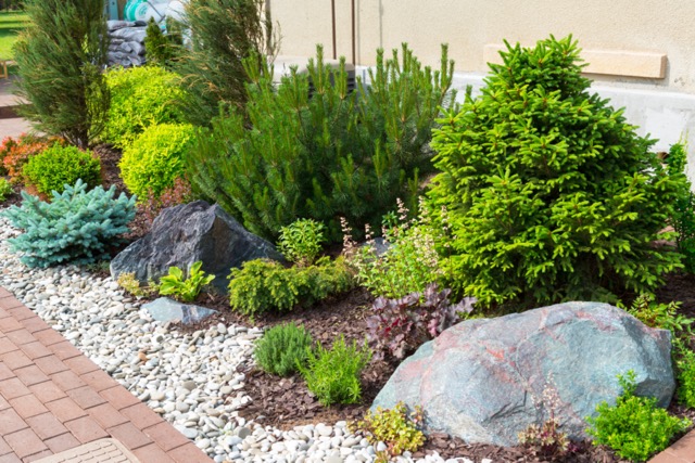 Natural stone landscaping in home garden