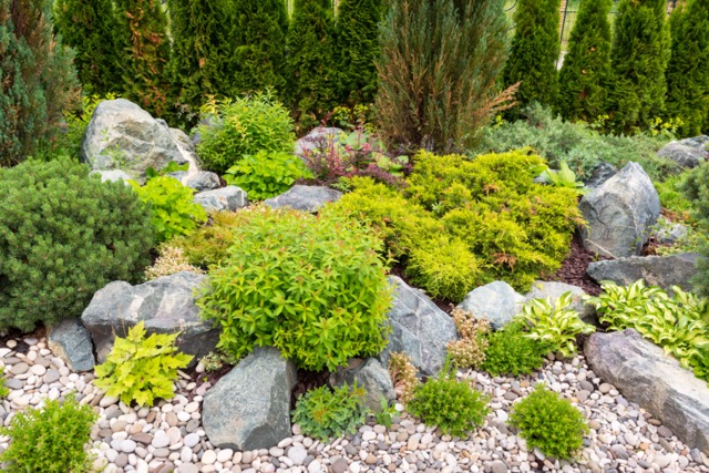 Natural stone landscaping in home garden