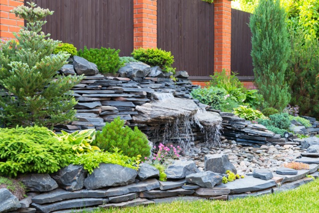 Natural stone landscaping in home garden